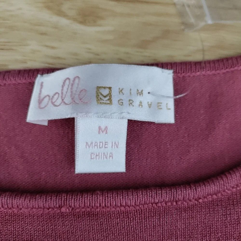 Belle by Kim Gravel Womens Pink Plum Colorblock Long Sleeve Sweater Size M - Picture 3 of 7